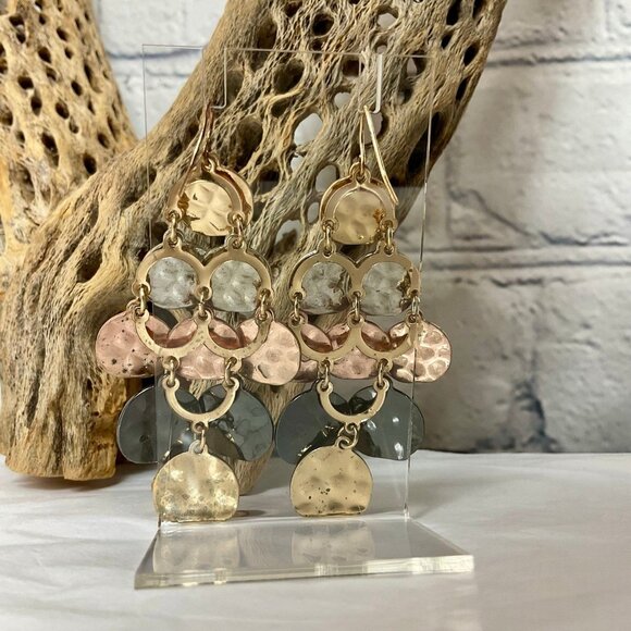 Tri-Tone 2" Chandelier Dangling Hook Earrings - Picture 3 of 4